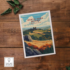 North York Moors Print showcasing the scenic landscape of North York Moors National Park with vibrant colors.
