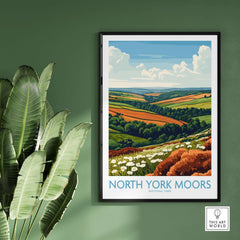 North York Moors Travel Poster showcasing vibrant landscapes and scenic beauty of North York Moors National Park.