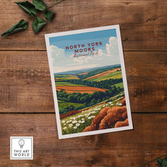North York Moors Travel Print featuring vibrant landscapes and scenic details of the National Park.