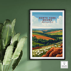 North York Moors Travel Print featuring vibrant landscapes and intricate details of the national park.