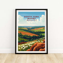 North York Moors Travel Print featuring picturesque landscapes in vibrant colors and intricate details.