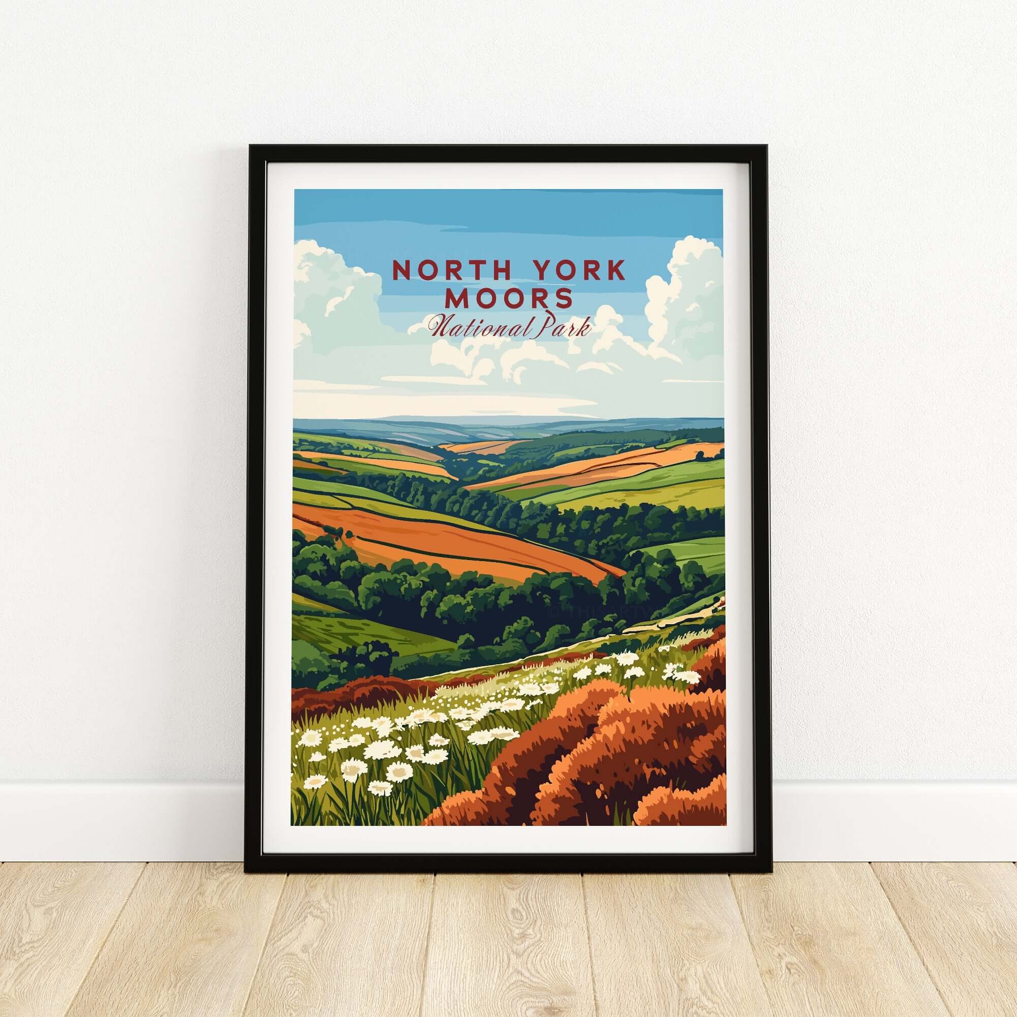 North York Moors Travel Print featuring picturesque landscapes in vibrant colors and intricate details.