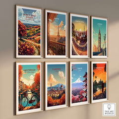 North York Moors Wall Art displayed among various city-themed wall art pieces in a modern home setting.