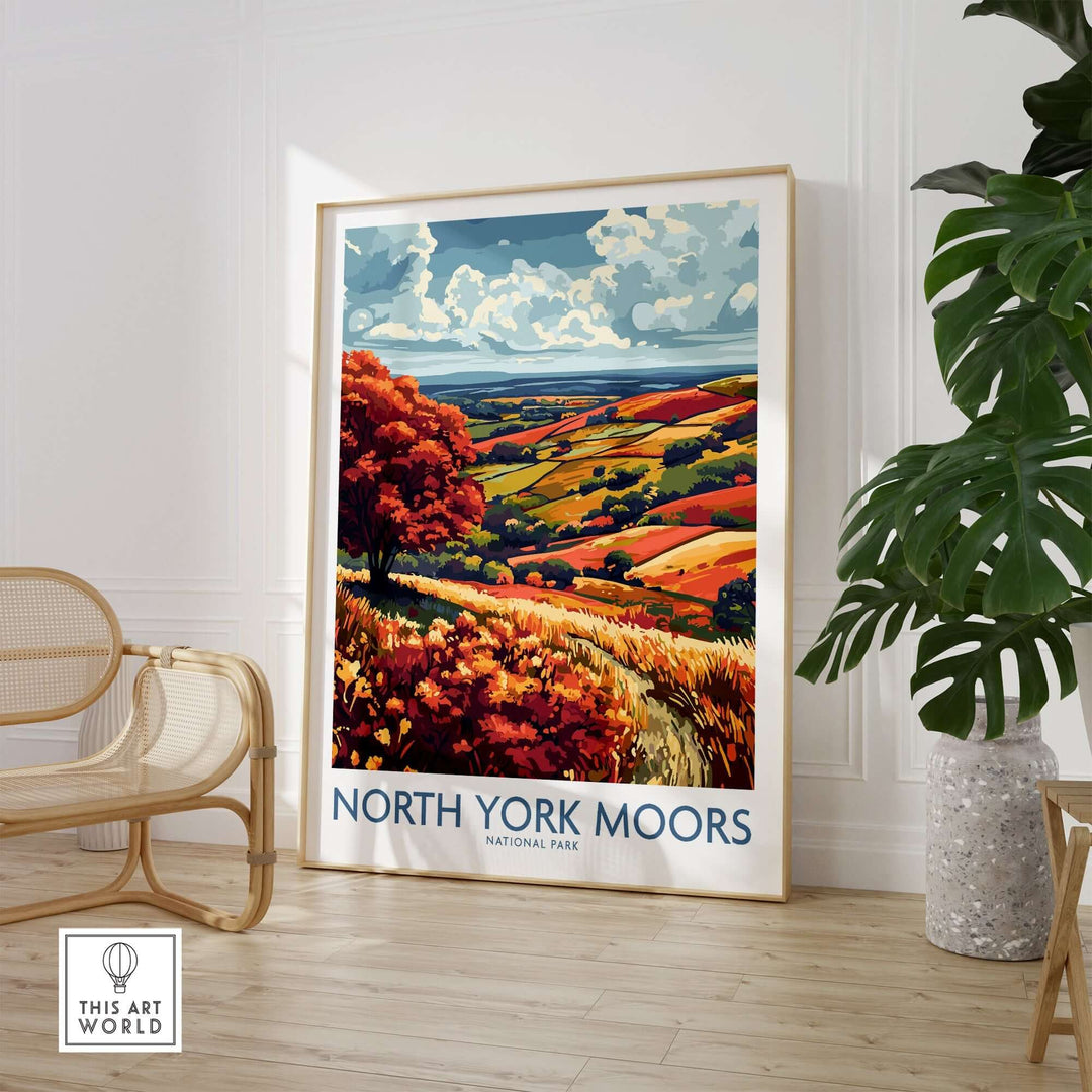 North York Moors wall art print showcasing vibrant landscape colors and details in a modern interior setting.