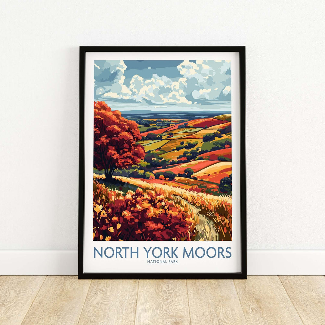 North York Moors wall art print featuring vibrant colors and scenic landscape, perfect for home decor.