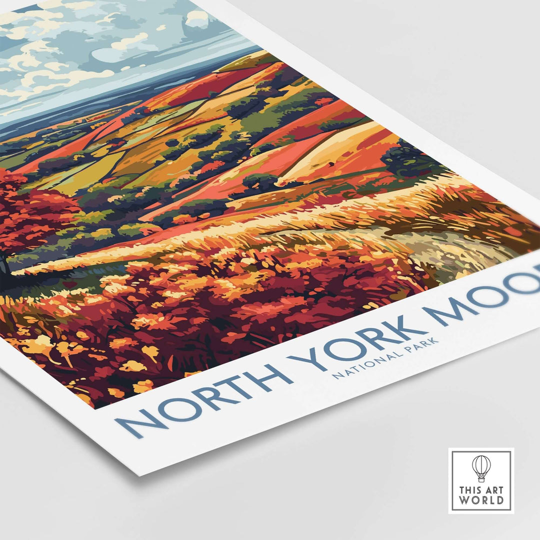 Vibrant North York Moors wall art print showcasing picturesque landscape with rich colors and details.