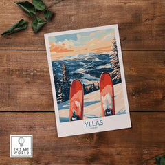Ylläs ski print featuring vibrant colors and snowy slopes, ideal for winter sports enthusiasts and art lovers.