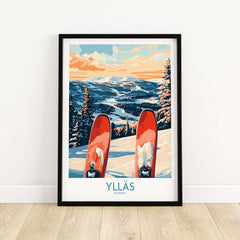Norway ski print featuring Ylläs winter scene with skis, snow, and stunning mountain backdrop.