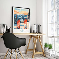 Norway ski print featuring skis on snow in Ylläs winter scene, showcasing a winter landscape in a modern interior.