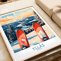 Norway ski print featuring skis overlooking Ylläs winter landscape, a captivating wall art piece.