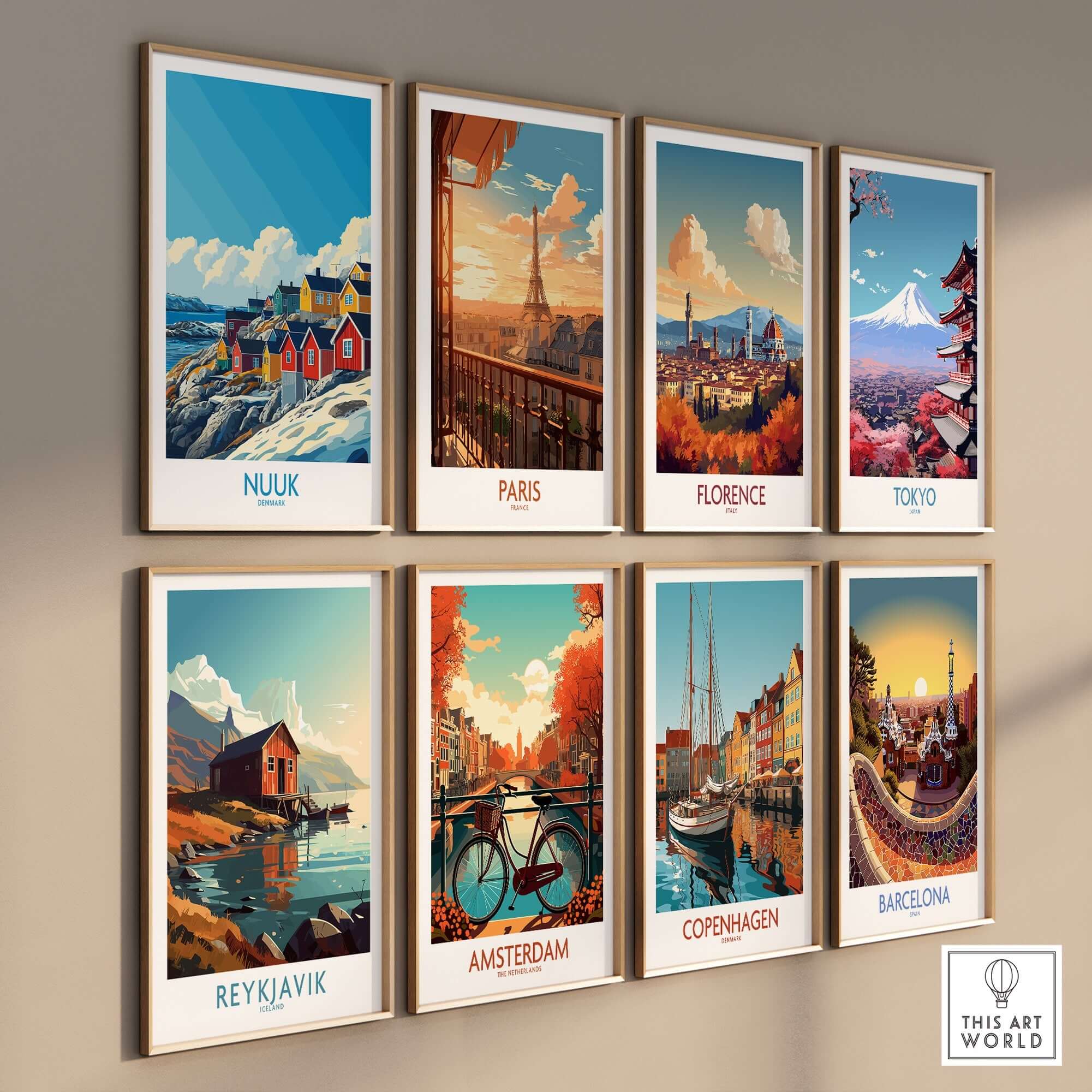 Nuuk Travel Poster among a collection of travel posters featuring various global destinations.