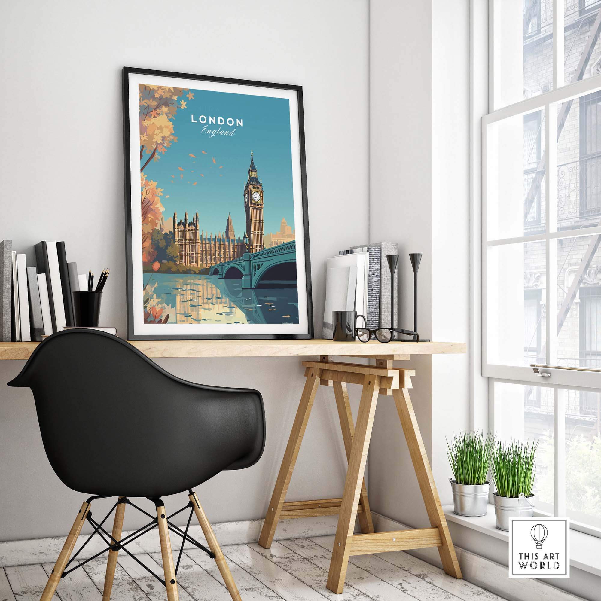 London Wall Art Print featuring Big Ben and landmarks, ideal for home decor or a thoughtful gift.