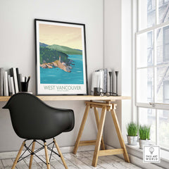 West Vancouver wall art print featuring a lighthouse and lush BC nature, perfect for home decor.