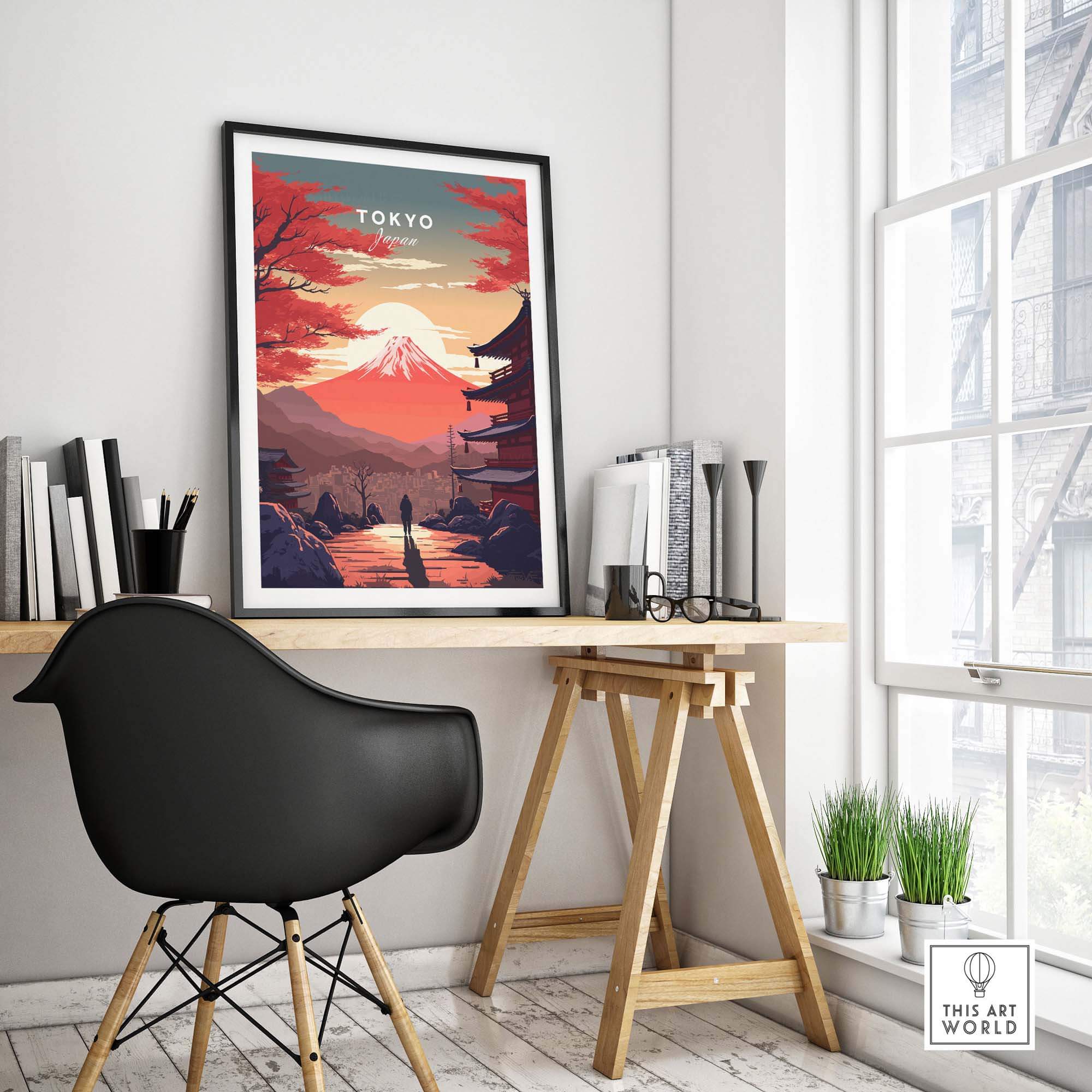 Tokyo wall art featuring Mount Fuji at sunset, enhancing home or office decor with Japan's serene beauty.