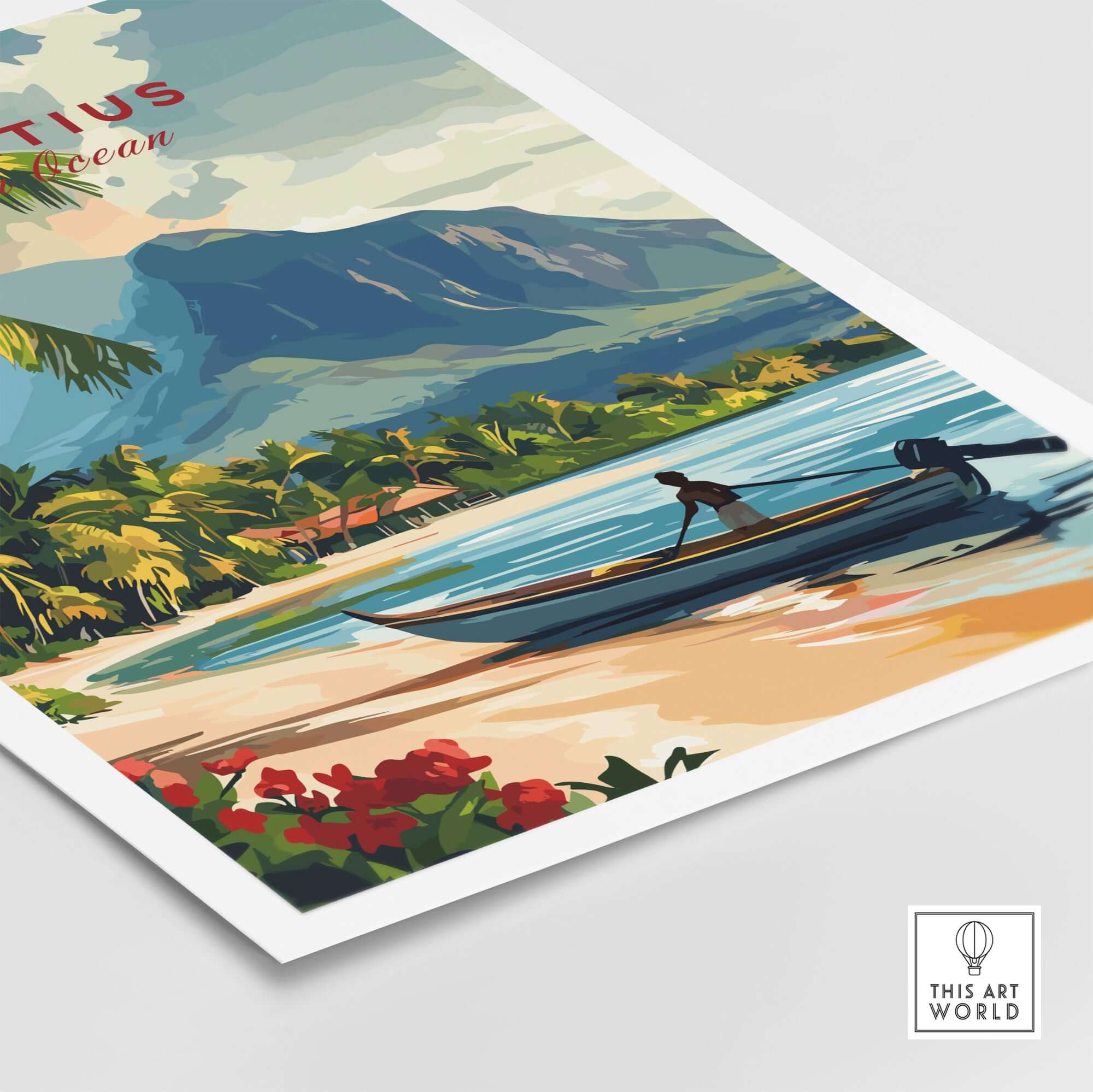 Order Mauritius Art Online - Island Tranquility Beach Scene Wall Decor featuring tropical landscape and serene ocean view.