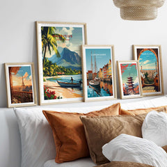 Order Mauritius Art Online - Island Tranquility Beach Scene Wall Decor featuring vibrant tropical prints in stylish frames.