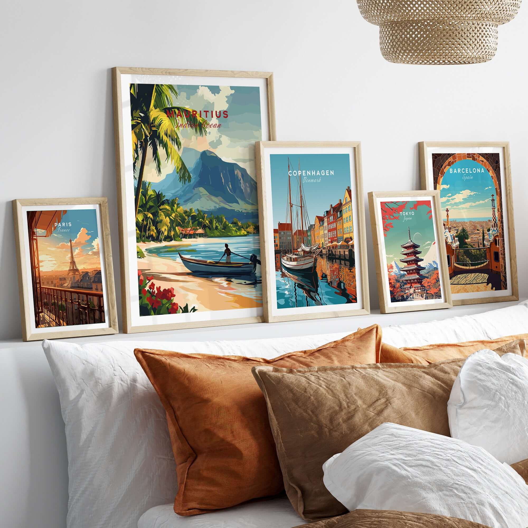 Order Mauritius Art Online - Island Tranquility Beach Scene Wall Decor featuring vibrant tropical prints in stylish frames.
