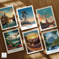 Oxnard Poster | California Beach House Sunset Canvas Print among travel posters of various cities including Venice and Paris.