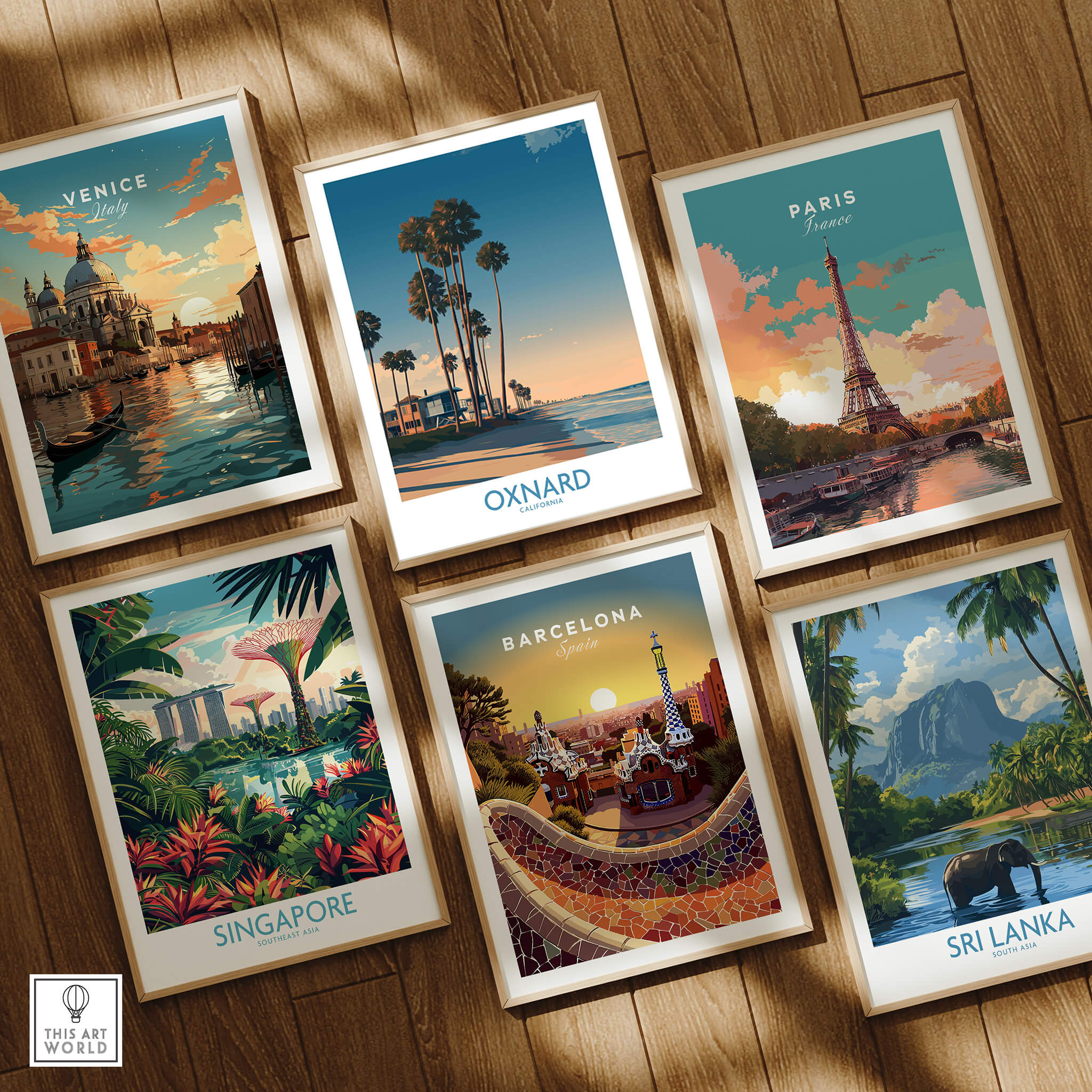 Oxnard Poster | California Beach House Sunset Canvas Print among travel posters of various cities including Venice and Paris.