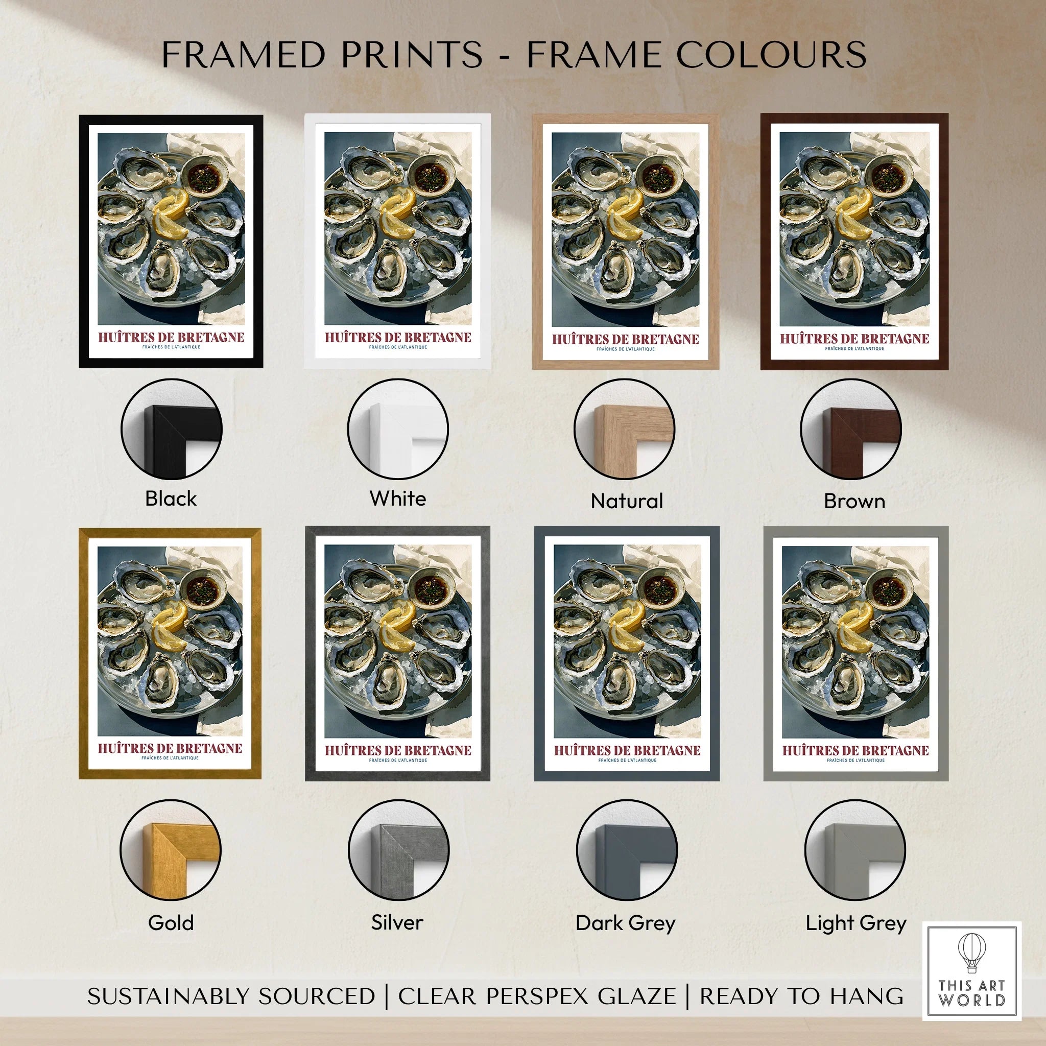 Brittany Oysters French Kitchen Wall Art - framed print colour options