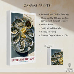 Brittany Oysters French Kitchen Wall Art - canvas print stretched cotton canvas details