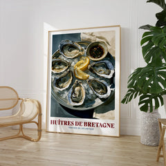 Brittany Oysters French Kitchen Wall Art - large framed print room setting chair plant