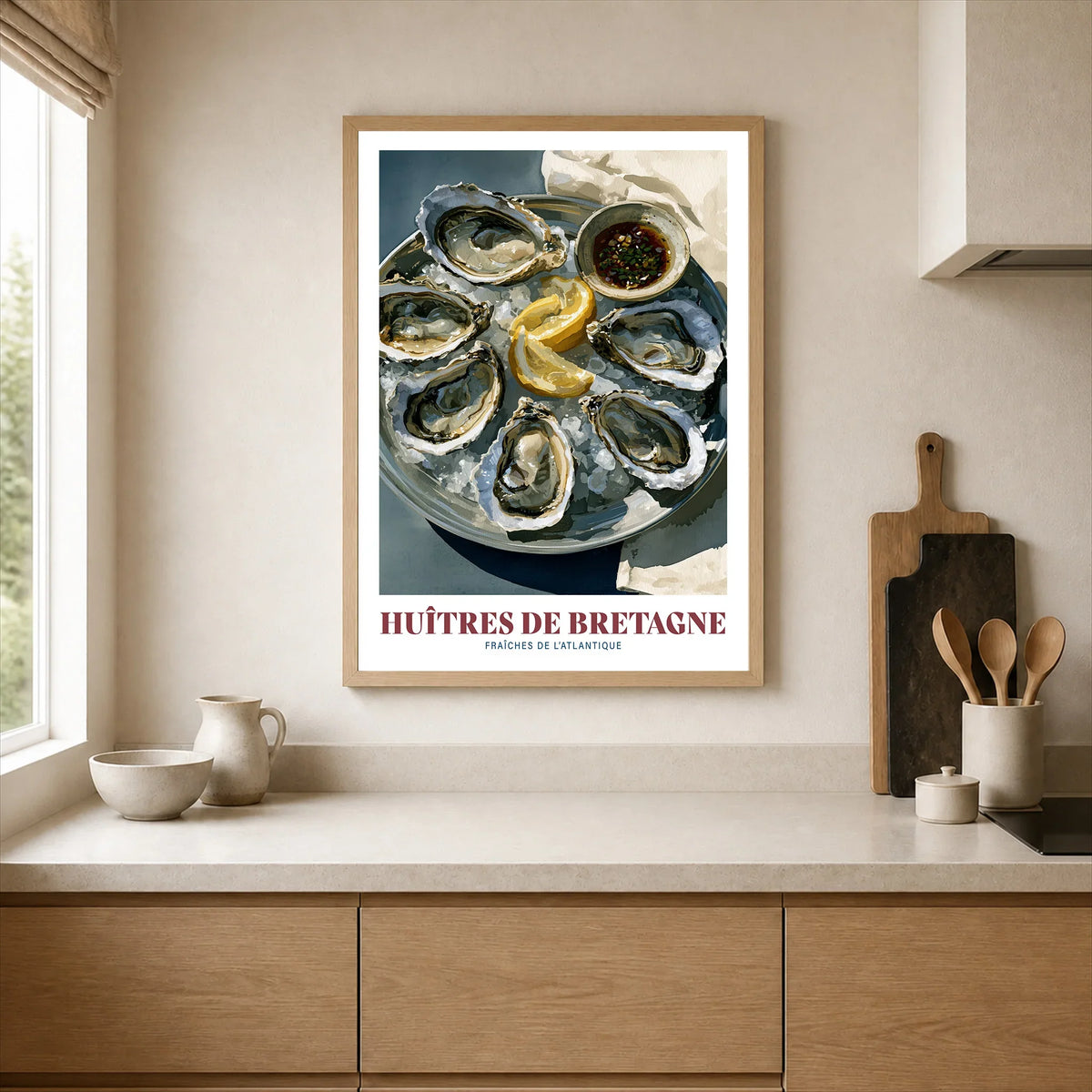 Brittany Oysters French Kitchen Wall Art - neutral kitchen single frame mockup This Art World