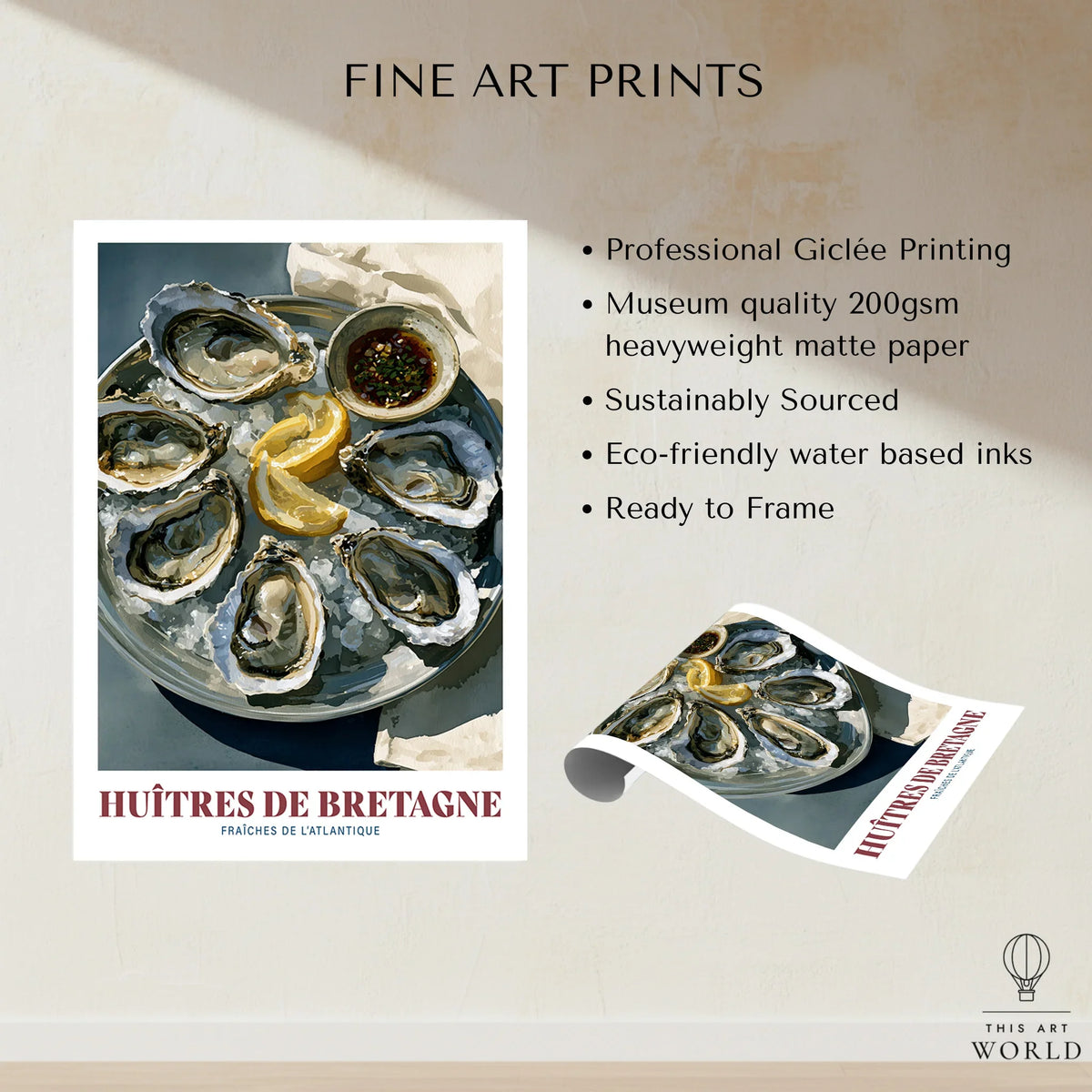 Brittany Oysters French Kitchen Wall Art - fine art print unframed quality details