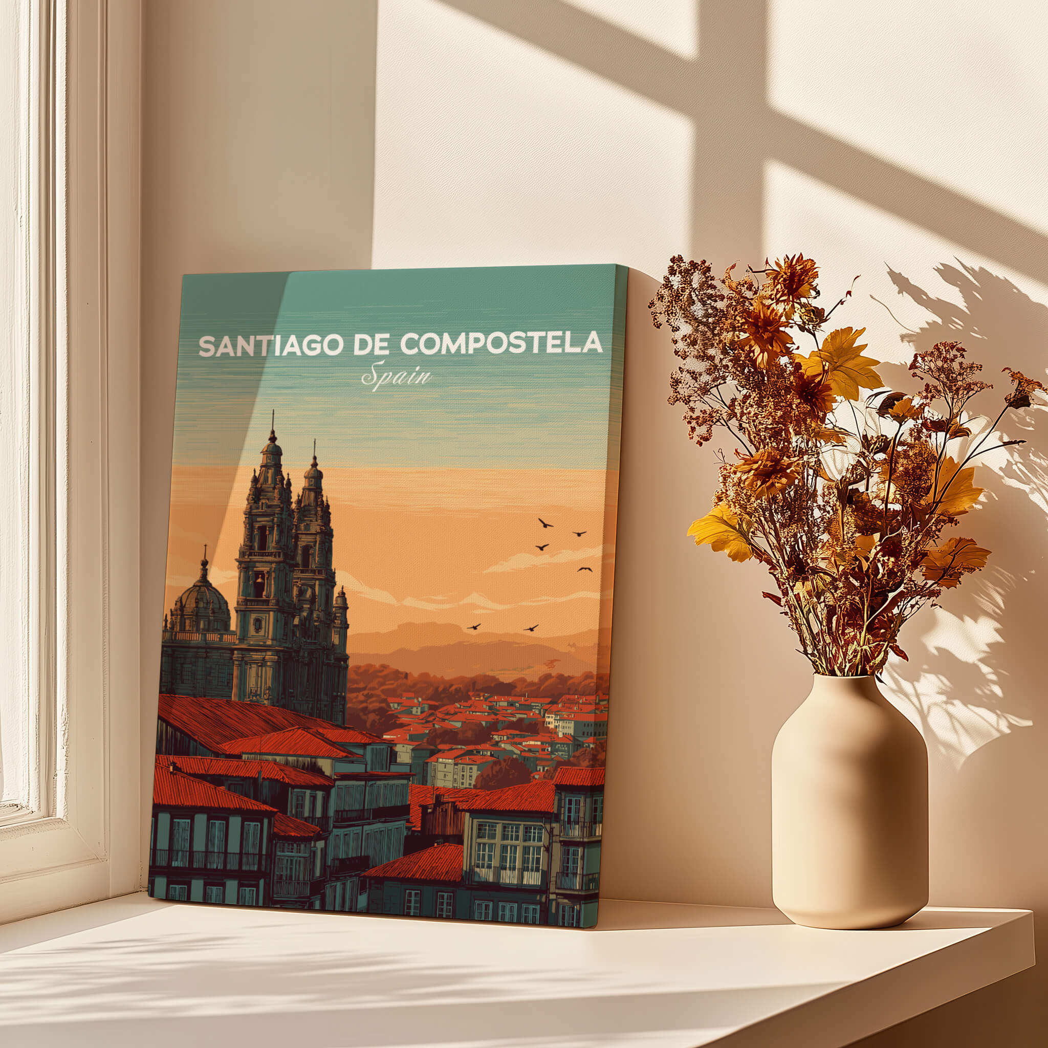 Santiago de Compostela Skyline Print | Spanish Travel Wall Decor featuring the city's iconic skyline.