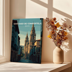 Santiago de Compostela Galician Old Town Architecture Print | Camino Wall Decor showcased in a sunlit room.