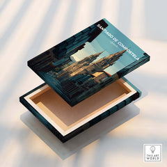 Santiago de Compostela Galician Old Town Architecture Print | Camino Wall Decor displayed on a decorative box.