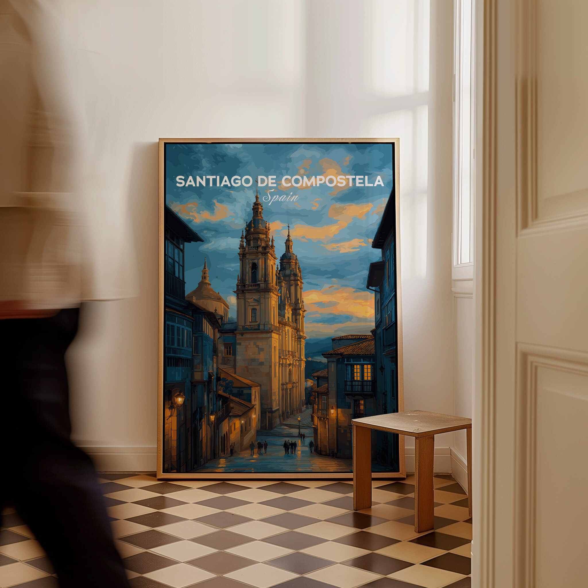 Santiago de Compostela Print | Galician Home Decor showcasing the historic architecture of Santiago in a stylish room.