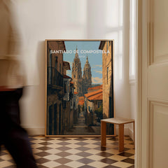 Santiago de Compostela Spain Cobblestone Street View Print | Galician Home Decor in a stylish interior setting.