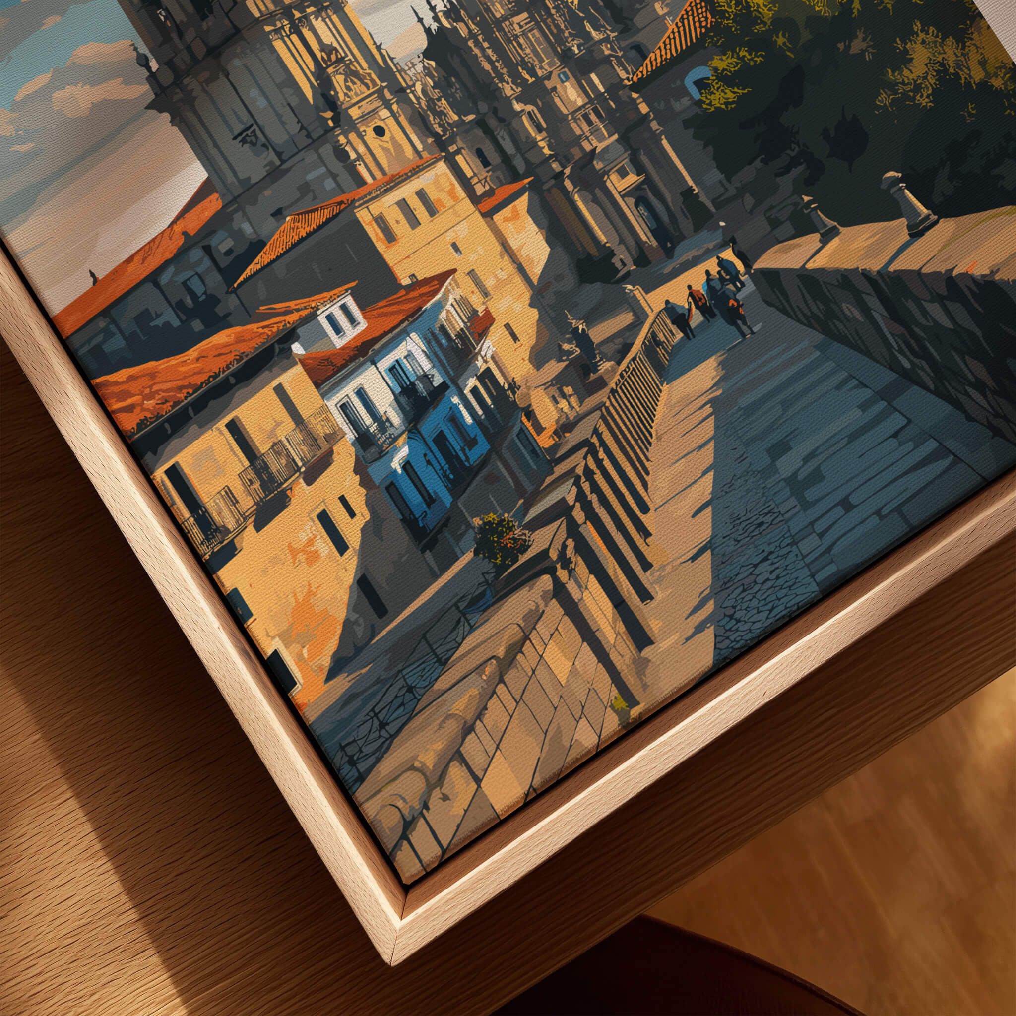 Santiago de Compostela Obradoiro Square View Print | Spanish Religious Art showcasing the iconic square and historical architecture.