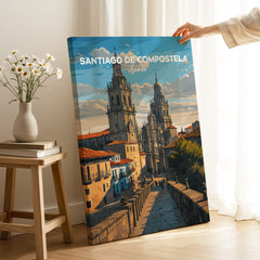 Santiago de Compostela Obradoiro Square View Print | Spanish Religious Art displayed in a cozy home setting.