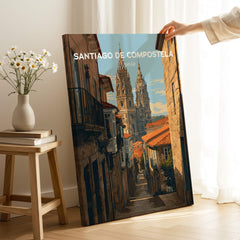 Santiago de Compostela Spain Cobblestone Street View Print | Galician Home Decor showcasing historic architecture.