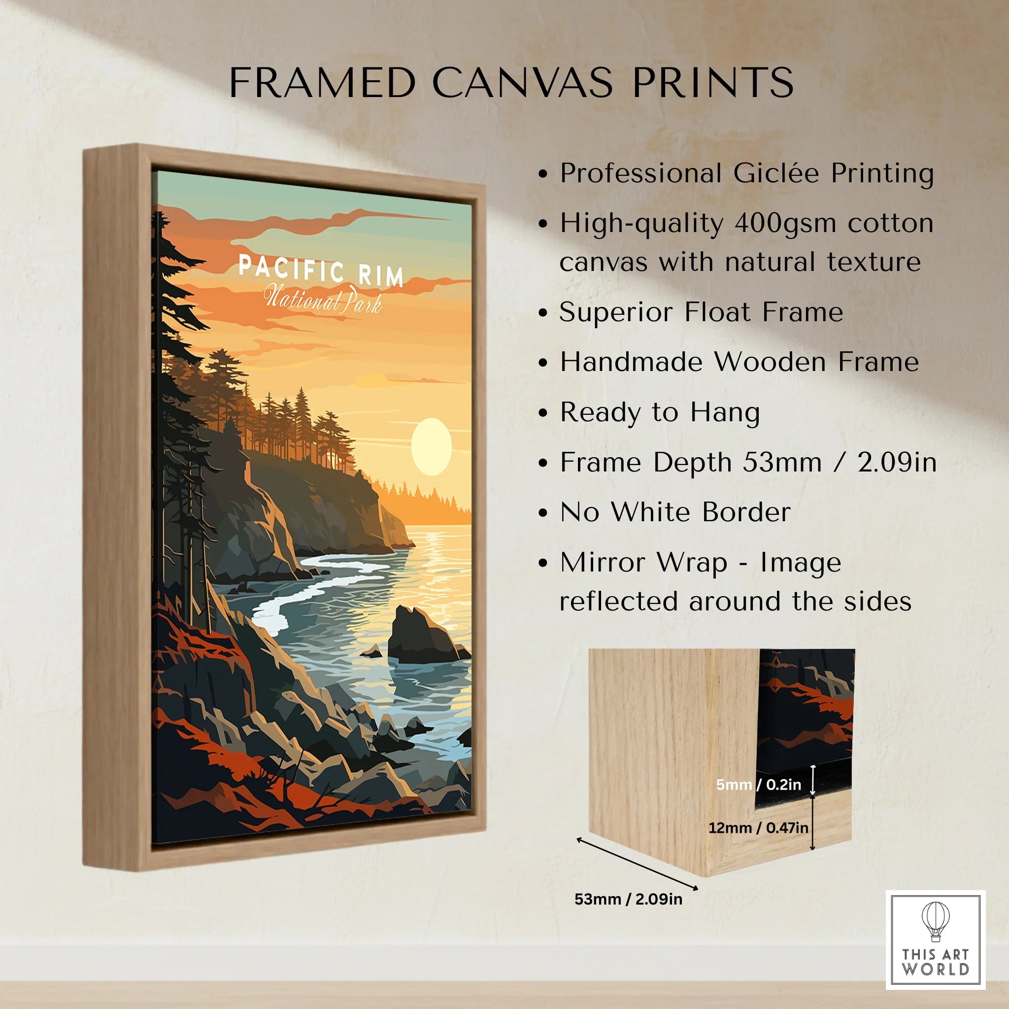 Framed canvas print of Pacific Rim National Park sunset coastal landscape wall art