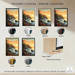 Framed Pacific Rim wall art print with six frame color options: black, white, natural, brown, gold, silver.