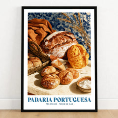 Portuguese Padaria Bakery Wall Art - art print in black frame on wooden floor