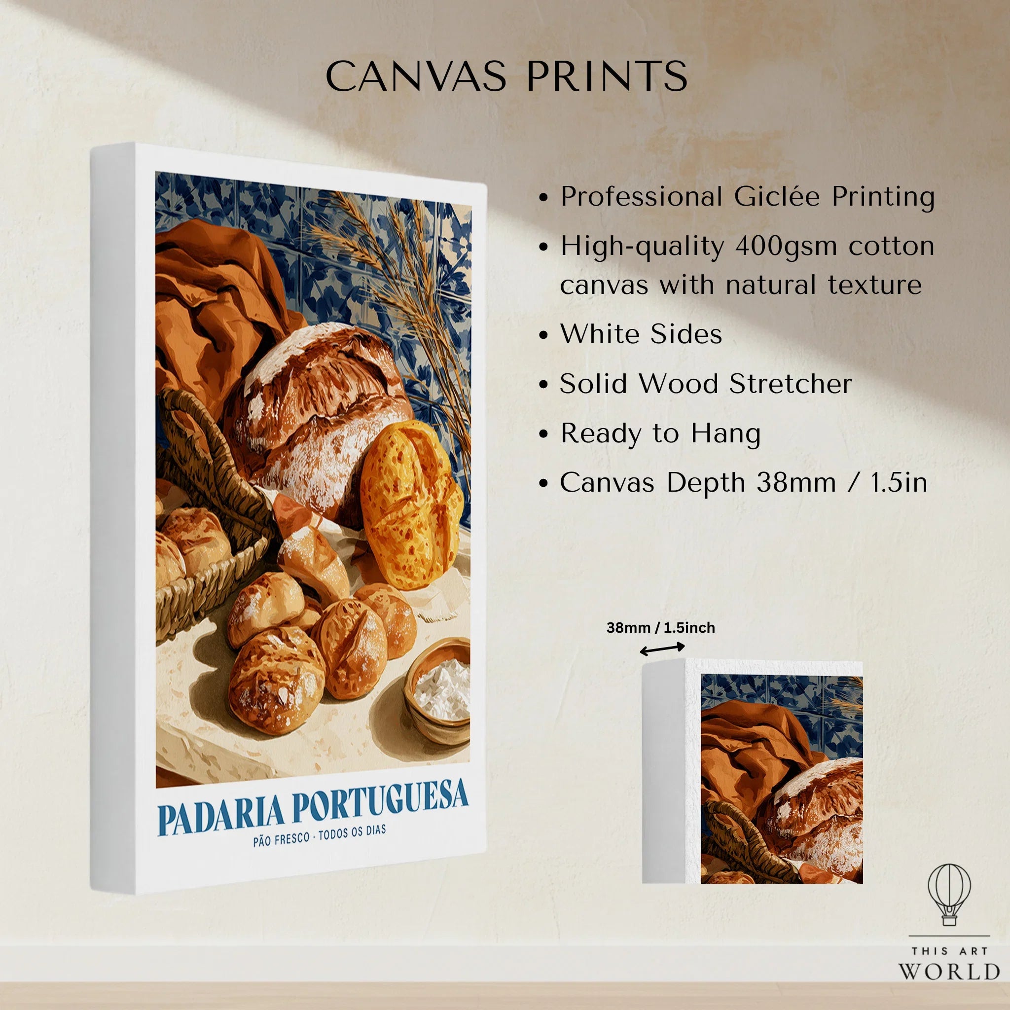 Portuguese Padaria Bakery Wall Art - canvas print stretched cotton canvas details