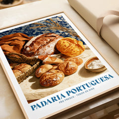 Portuguese Padaria Bakery Wall Art - framed art print closeup gift unwrapped natural frame