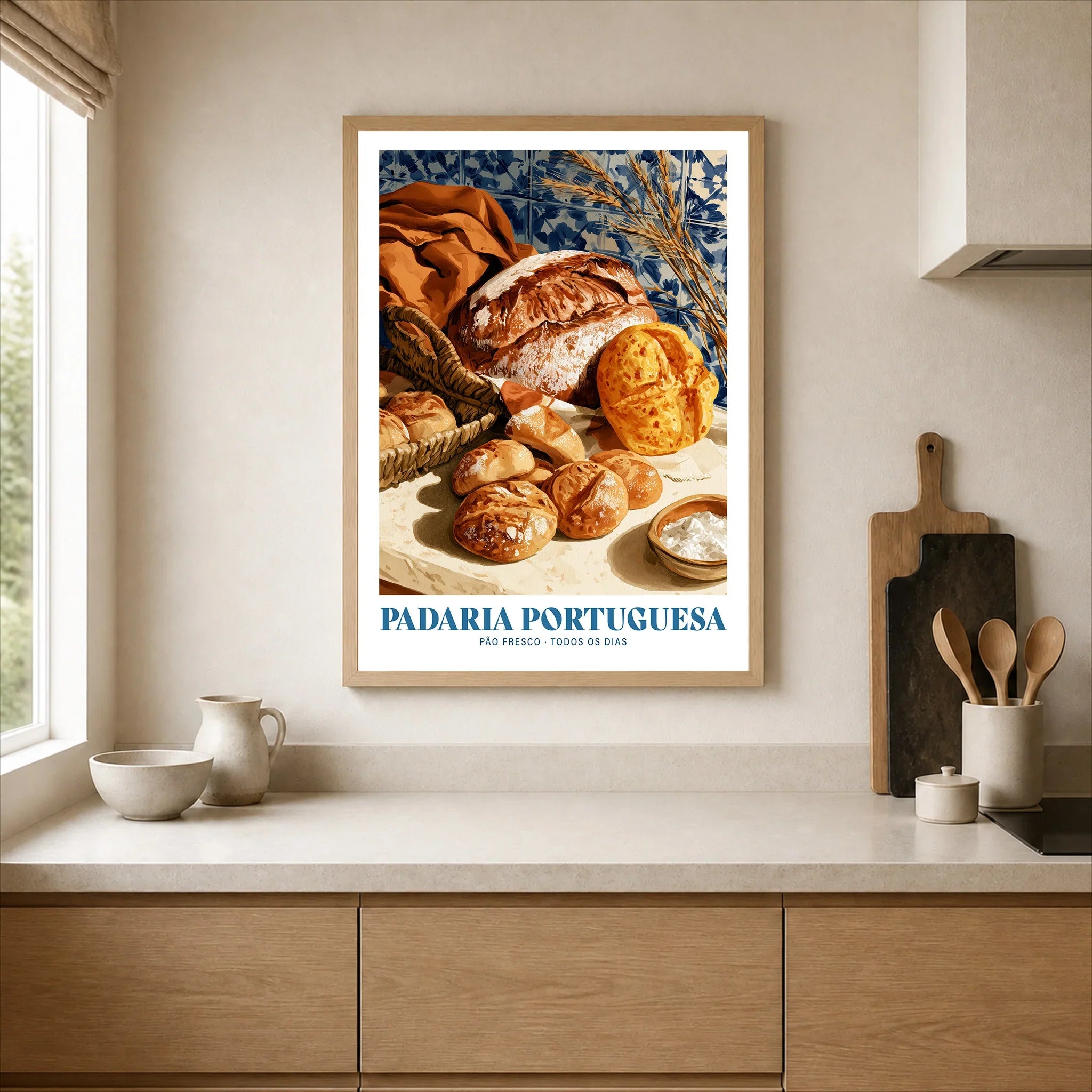 Portuguese Padaria Bakery Wall Art - neutral kitchen single frame mockup This Art World