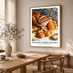 Portuguese Padaria Bakery Wall Art - dining room framed print natural wood frame mockup ThisArtWorld