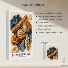 French Bread Chart Kitchen Wall Art - canvas print stretched cotton canvas details