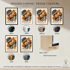 French Bread Chart Kitchen Wall Art - framed canvas float frame colour options