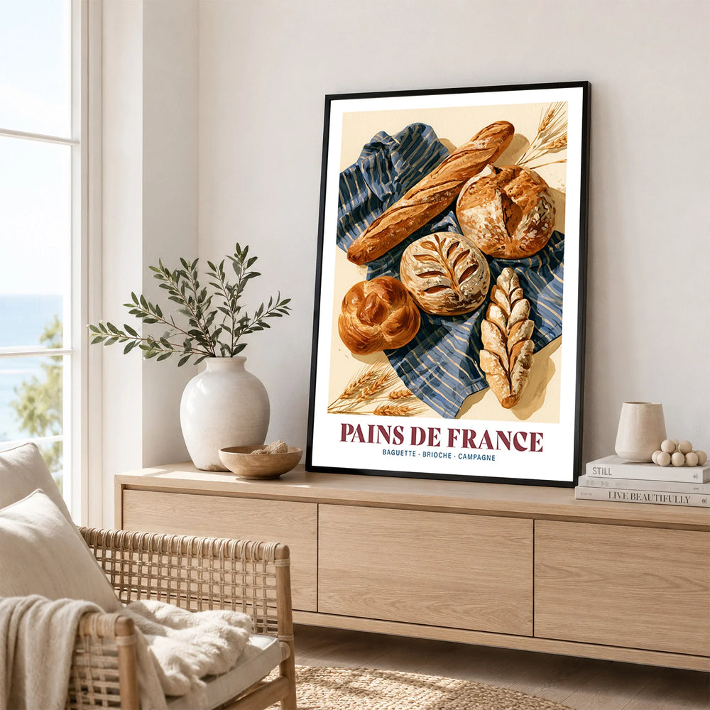 French Bread Chart Kitchen Wall Art - framed artwork living room lifestyle setting