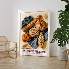 French Bread Chart Kitchen Wall Art - large framed print room setting chair plant