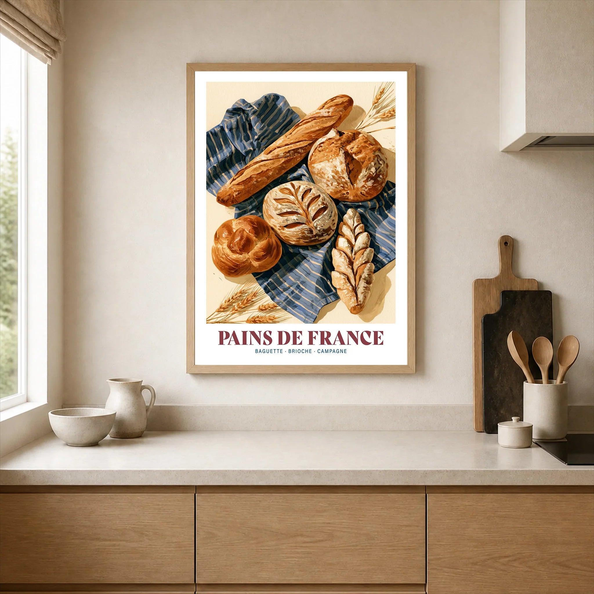 French Bread Chart Kitchen Wall Art - neutral kitchen single frame mockup This Art World
