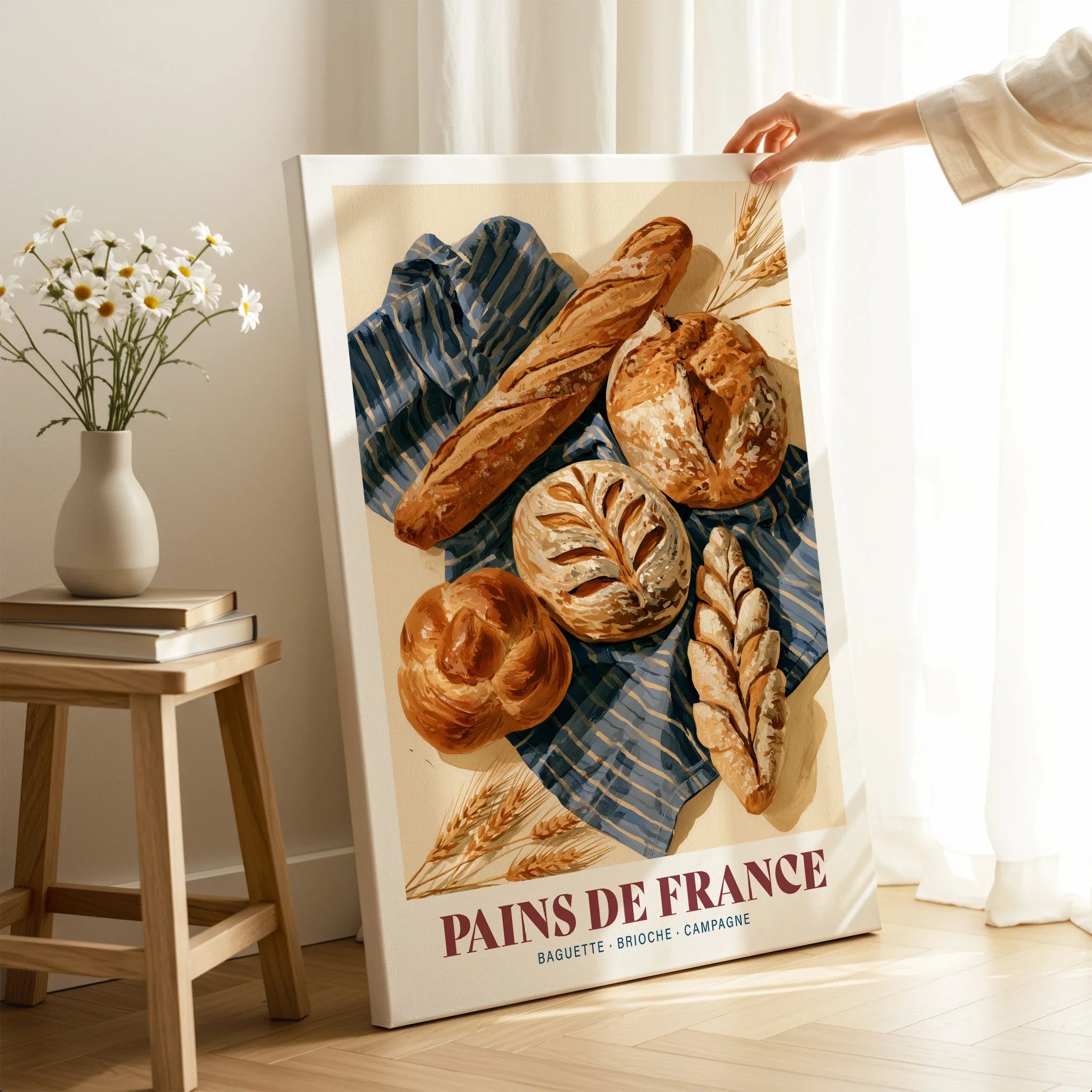 French Bread Chart Kitchen Wall Art - canvas print mirror edge hand holding room setting