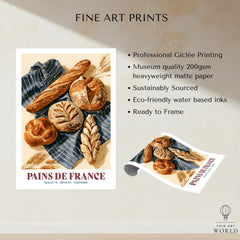 French Bread Chart Kitchen Wall Art - fine art print unframed quality details